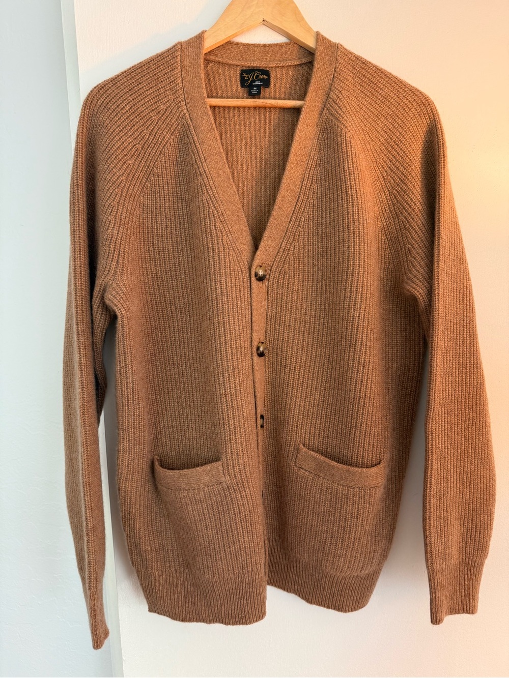 J.Crew Cashmere Ribbed V-neck Cardigan (Color: Heather Butterscotch) - Picture 3 of 4